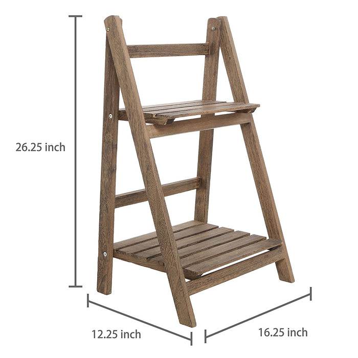 Brown 2-Tier Foldable Shelf Rack