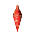Red Brushed Candy Apple Finial Ornament featuring an elongated pointed shape, horizontal glitter stripes, and a metallic gold finish.