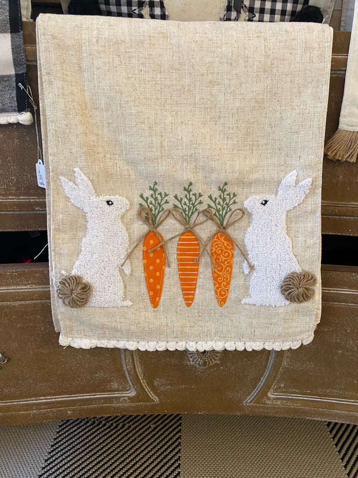 Bunnies with Patterned Carrots Table Runner Easter