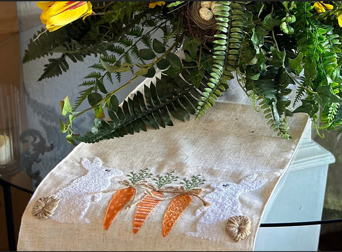 Bunnies with Patterned Carrots Table Runner Easter