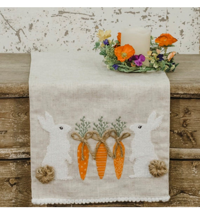 Bunnies with Patterned Carrots Table Runner Easter