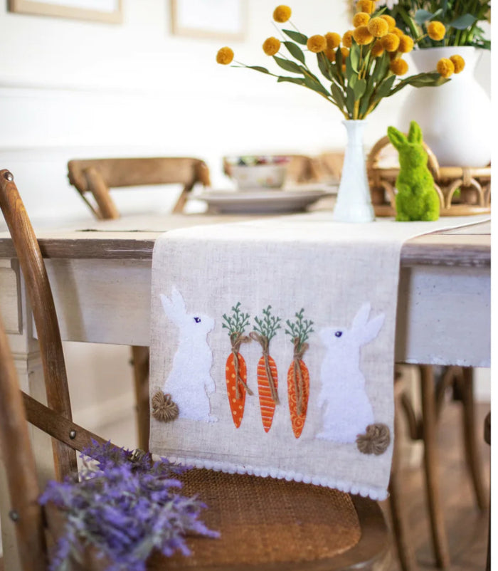 Bunnies with Patterned Carrots Table Runner Easter