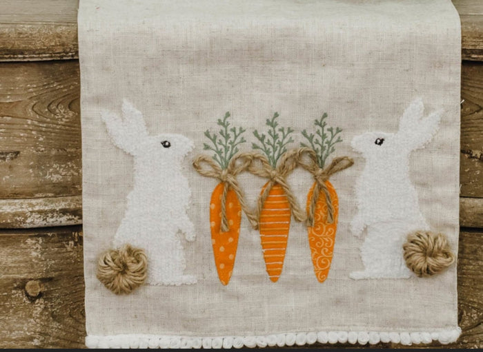 Bunnies with Patterned Carrots Table Runner Easter
