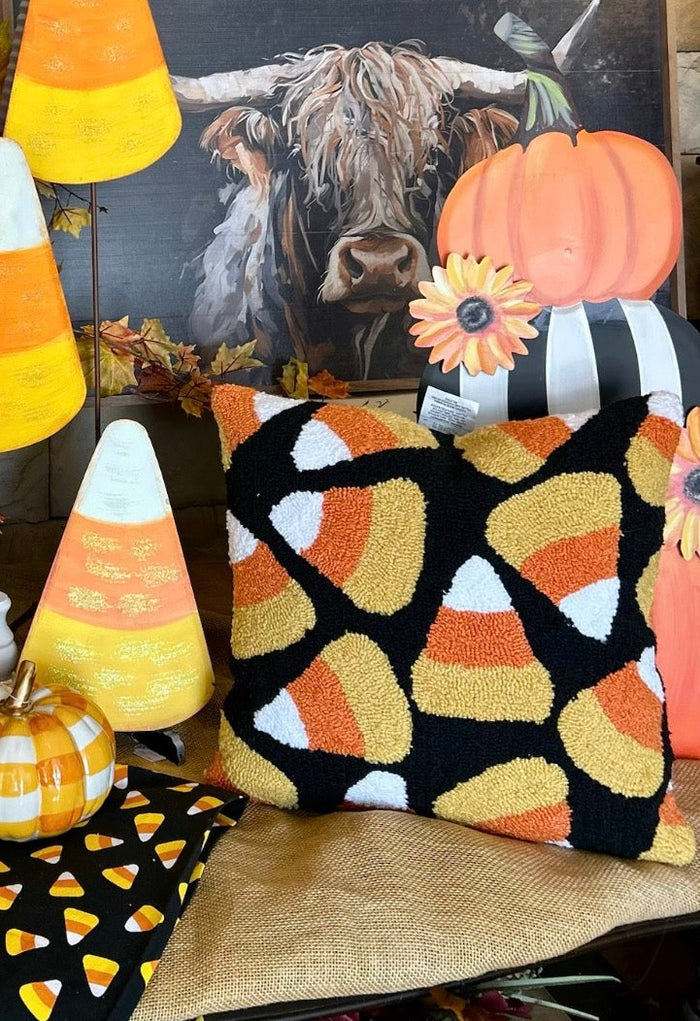 Candy Corn Hook Pillow 18”x18”