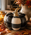 Ceramic Black & White Check Pumpkin with Gold Stem