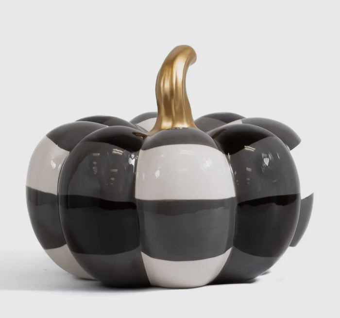 Ceramic Black & White Check Pumpkin with Gold Stem