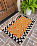Checkered Black and White Bordered Candy Corn Coir Door Rug