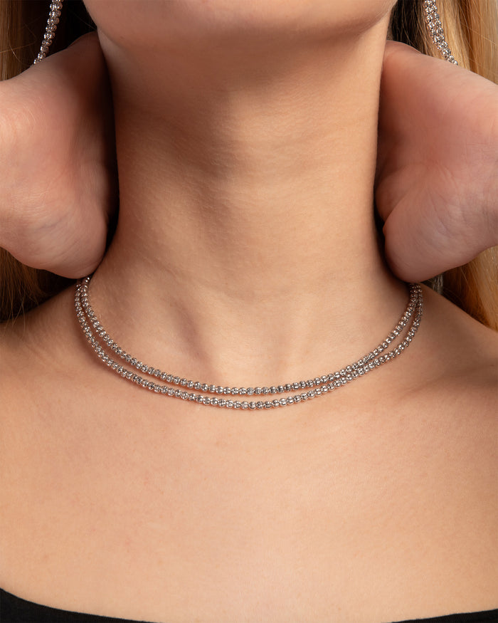 Collana Crystal 2 File Small in argento placcata rodio