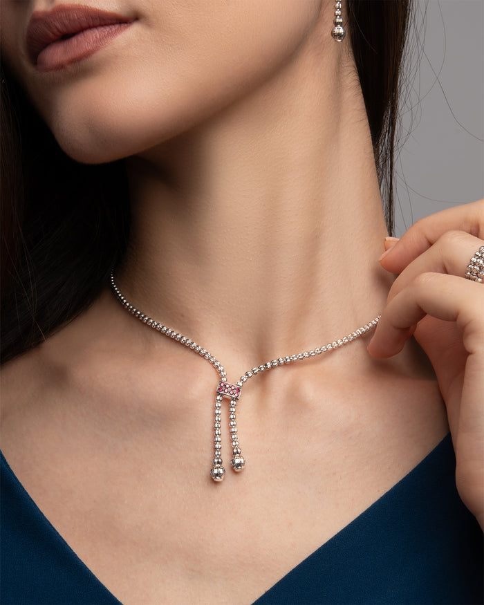 Collana in argento Crystal Color 2 elementi con zirconi rossi