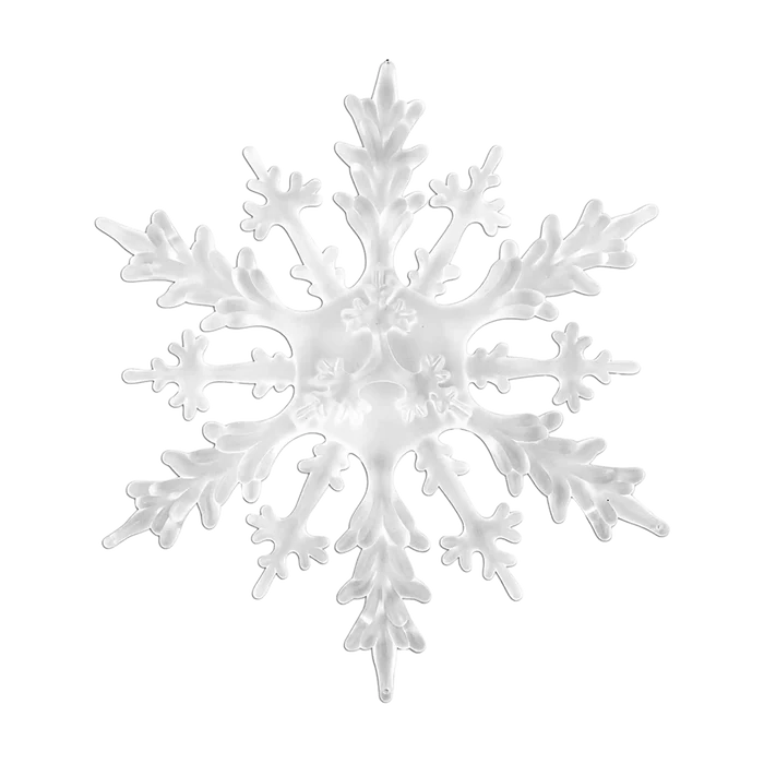 Clear acrylic snowflake ornament featuring an intricate crystal-inspired design with layered branching details.