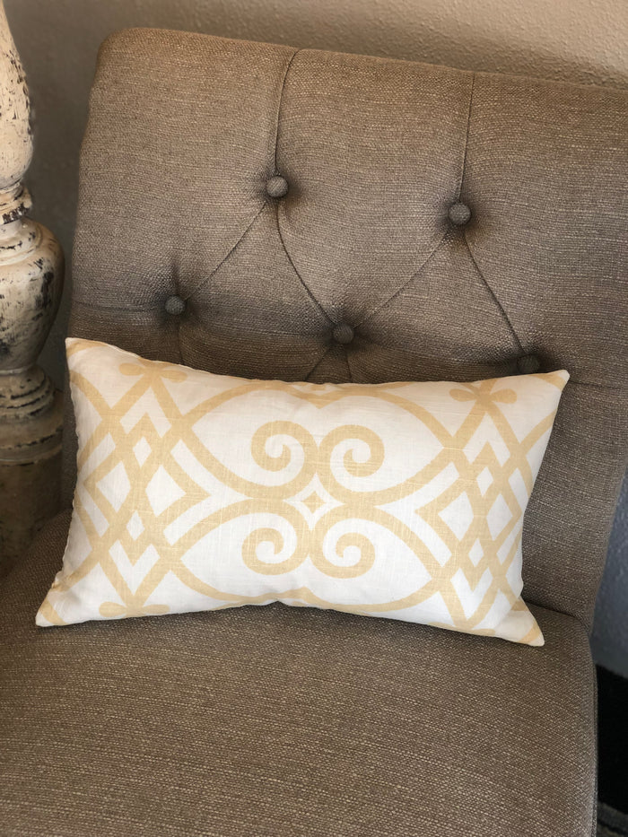 Custom Gold & Off White Linen Rectangle Pillow with Design