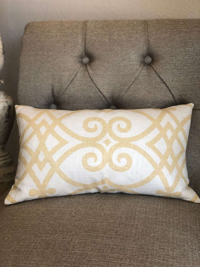 Custom Gold & Off White Linen Rectangle Pillow with Design
