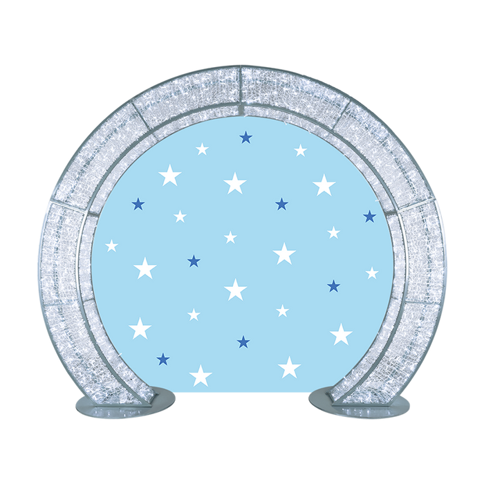 Decorative arch with star patterns on a blue background