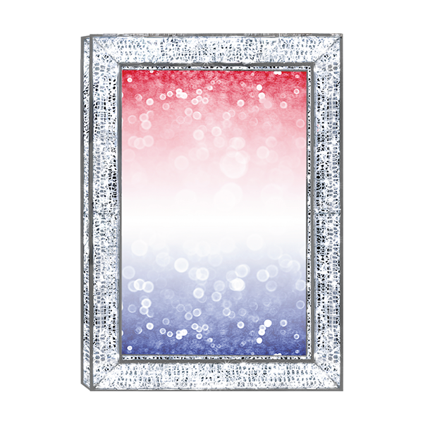 Decorative mirror with a sparkling silver frame on a white background