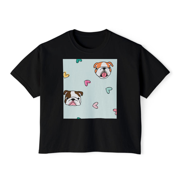 Cute Bulldog Hearts Boxy Tee