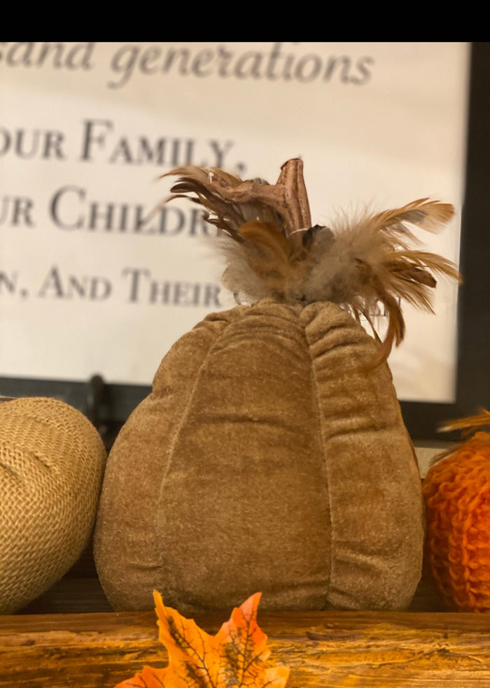 Dark Tan Velvet Bean Plush Gourd with Feathers