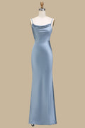 Cowl Neck and Back Maxi Dress in Dusty Blue