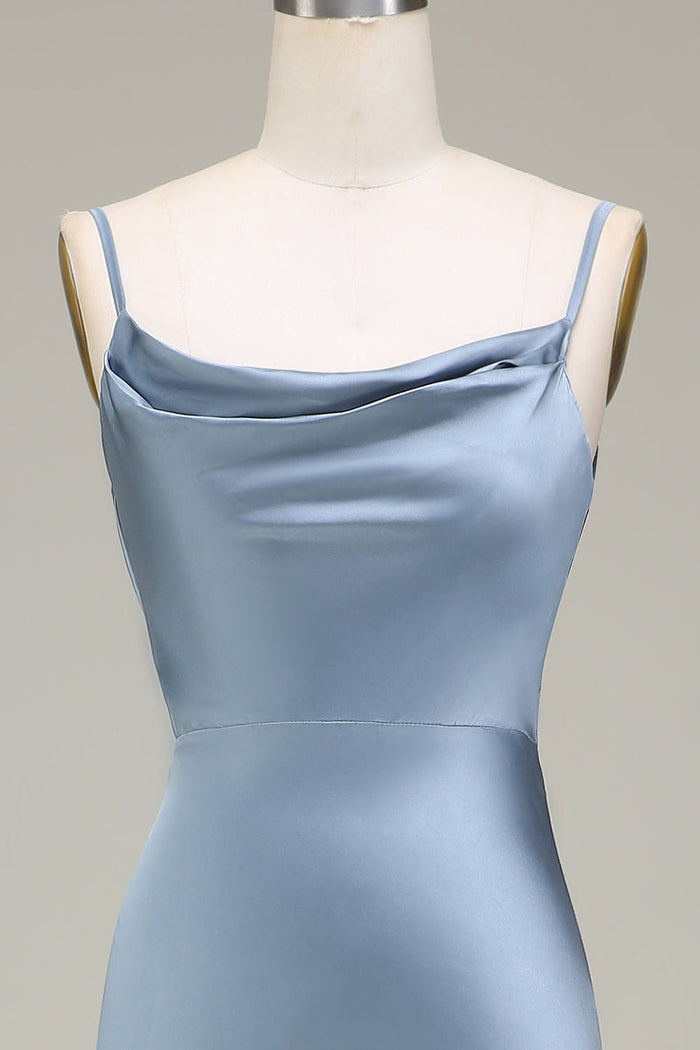 Cowl Neck and Back Maxi Dress in Dusty Blue
