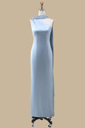 Blue One-Shoulder Maxi Dress with Sash