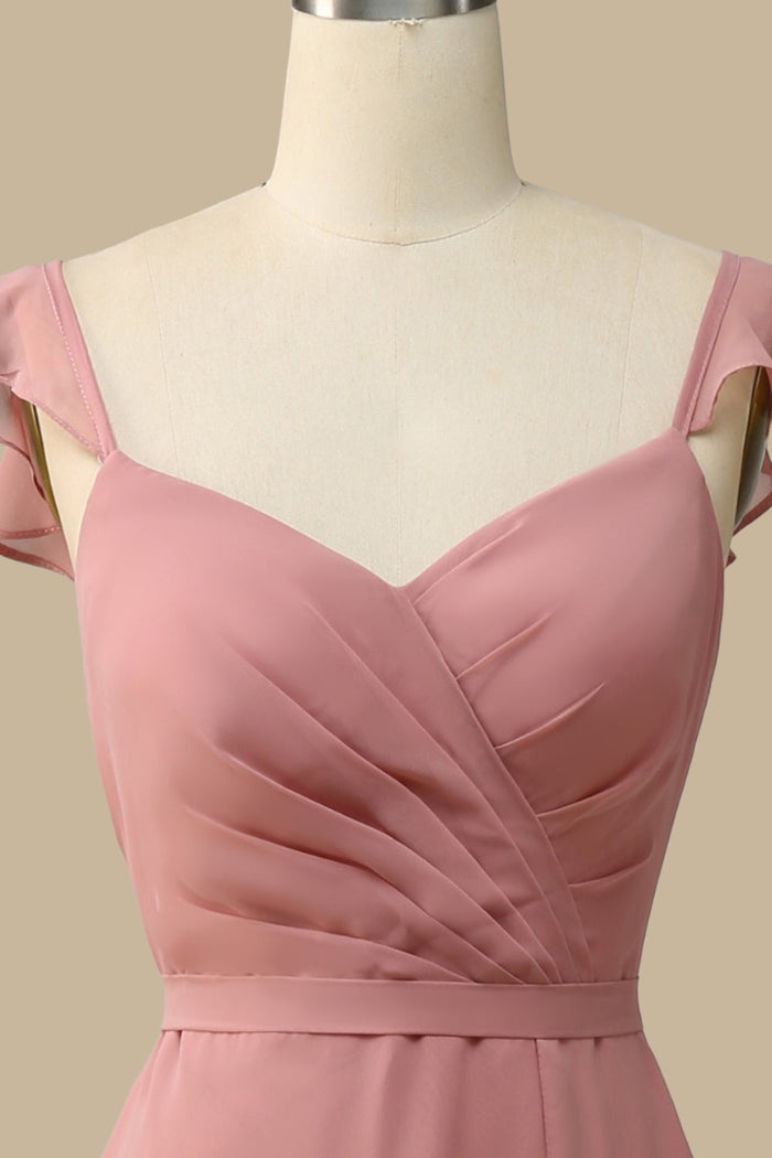 Dusty Rose Surplice Neck A-Line Chiffon Maxi Dress
