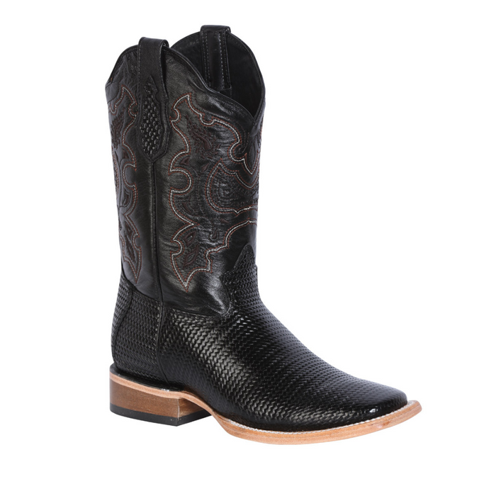 El General Men’s Rodeo Boot - Embossed Woven Leather - Black