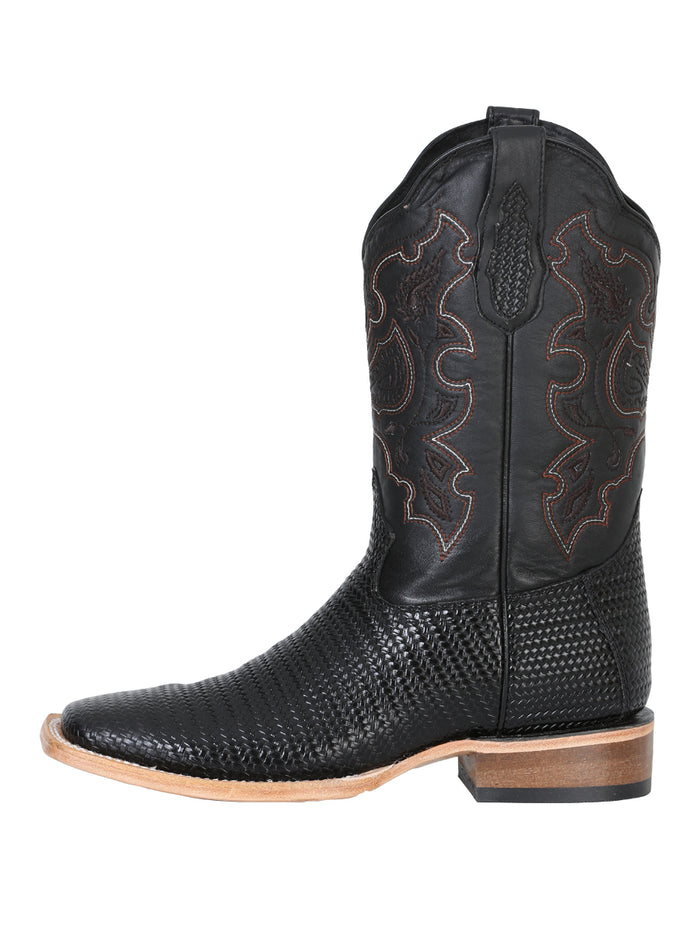 El General Men’s Rodeo Boot - Embossed Woven Leather - Black