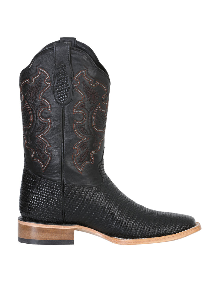 El General Men’s Rodeo Boot - Embossed Woven Leather - Black