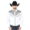 El General men’s white Western shirt with black embroidered yoke front view