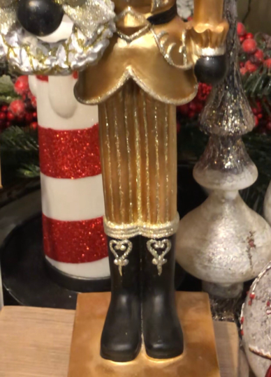 Elegant Gold & Black Nutcracker w/ Wreath