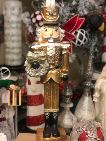 Elegant Gold & Black Nutcracker w/ Wreath