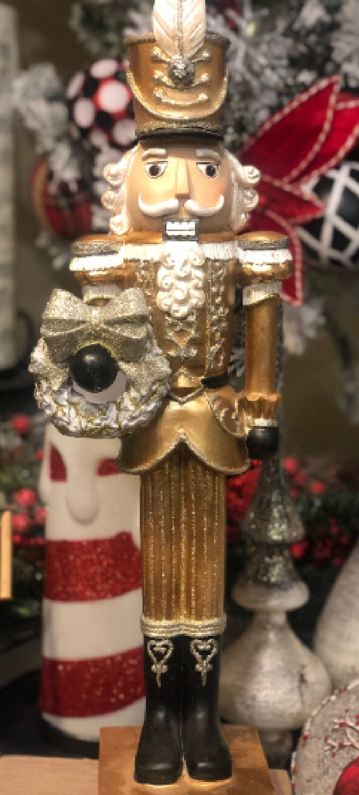 Elegant Gold & Black Nutcracker w/ Wreath