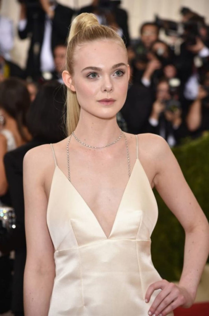 Elle Fanning Satin Slip Plunge Backless Celebrity Prom Dress