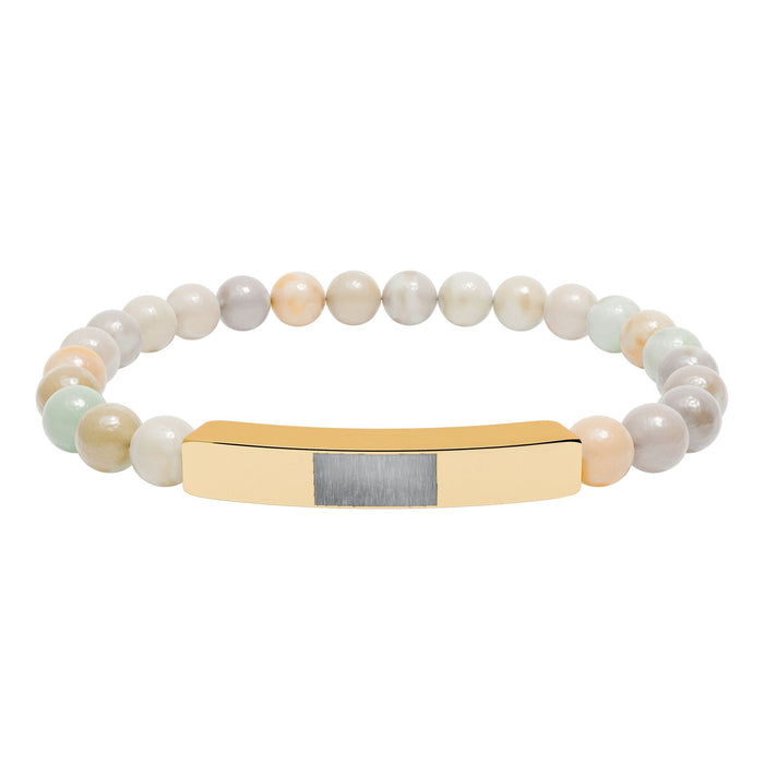 Engravable Natural Stone Bead Bracelet — Stretch Bar Personalized Bracelet