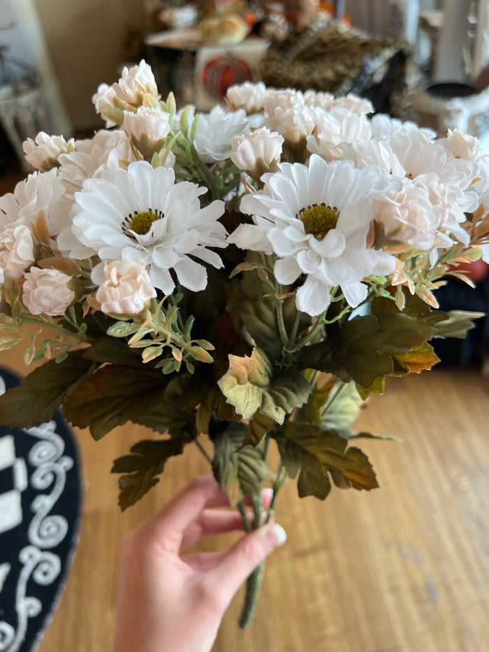 Fall Autumn Faux White Mum Bush