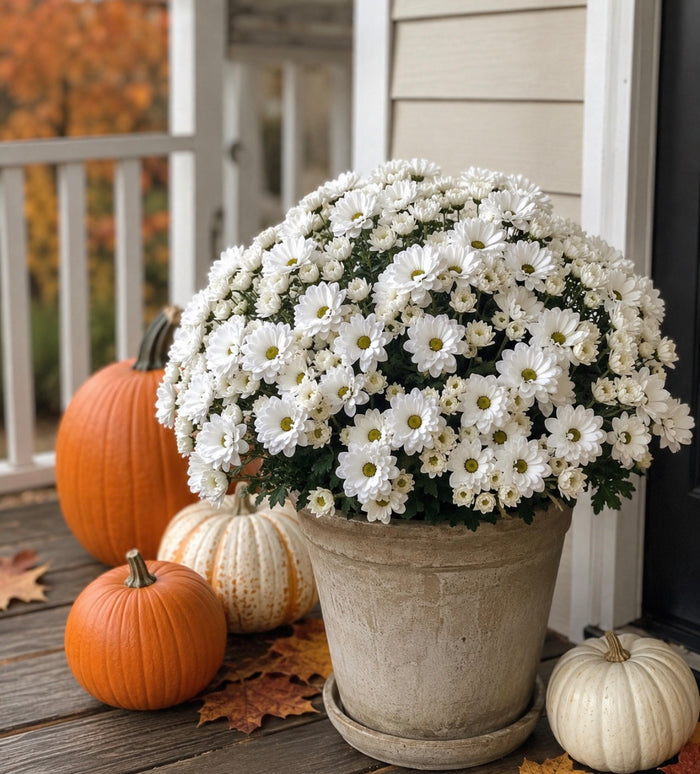 Fall Autumn Faux White Mum Bush