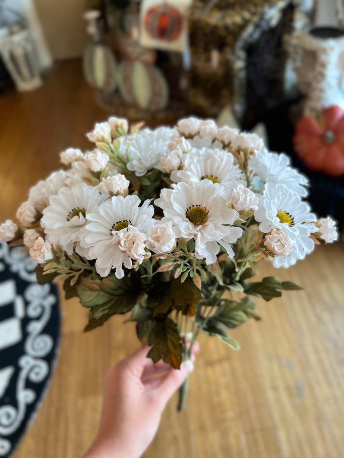 Fall Autumn Faux White Mum Bush