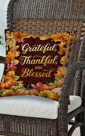 Fall Grateful, Thankful, and Blessed Buffalo Check Back Pillow with Pumpkins 17”x17”