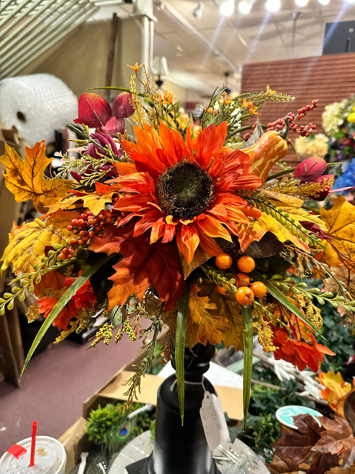 Fall Sunflower Mixed Foliage Arrangement on Tile