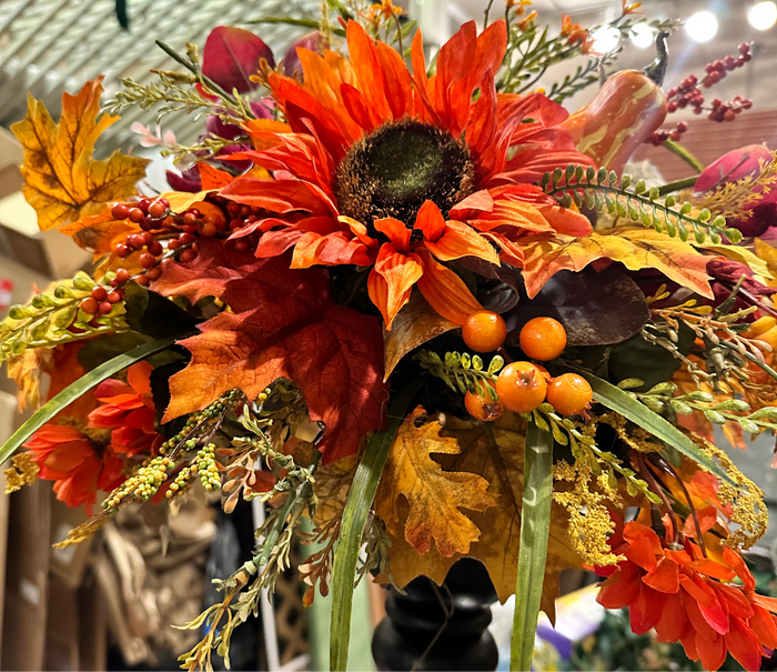 Fall Sunflower Mixed Foliage Arrangement on Tile