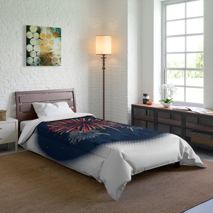 Fireworks Comforter – Night Sky Celebration Bedding (Fourth of July, New Year)