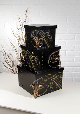 Fleur De Lis Black Nested Boxes