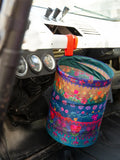 Floral Borders Pop-Up Car Trash Bin - Navy Blue