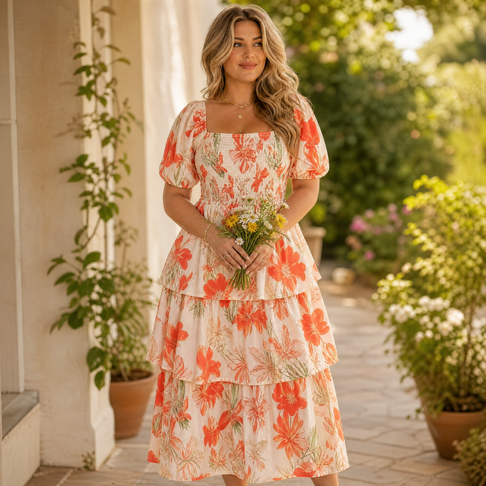 Florenza – Smocked Square-Neck Floral Maxi