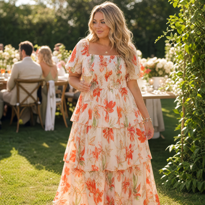 Florenza – Smocked Square-Neck Floral Maxi