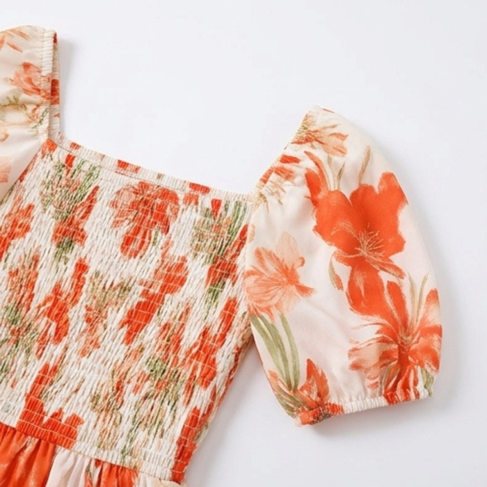 Florenza – Smocked Square-Neck Floral Maxi