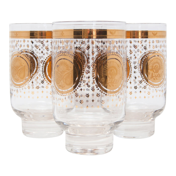Vintage Georges Briard Gold Flower Footed Collins Glasses Front | The Hour Shop