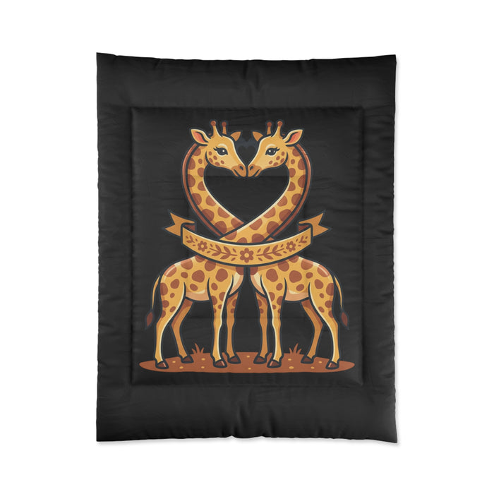 Giraffe Heart Comforter – Cute Matching Giraffes Kids Bedding