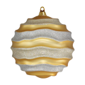 Gold and silver glitter wave ornament featuring alternating wavy bands, a round shape, and a gold hanging cap.