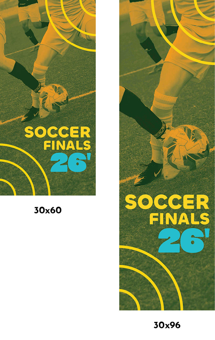 Two soccer-themed posters with 'Soccer Finals 26' text and player images on a green background.