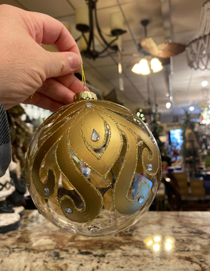 Gold Ornate Embellished Ornaments Set of 2